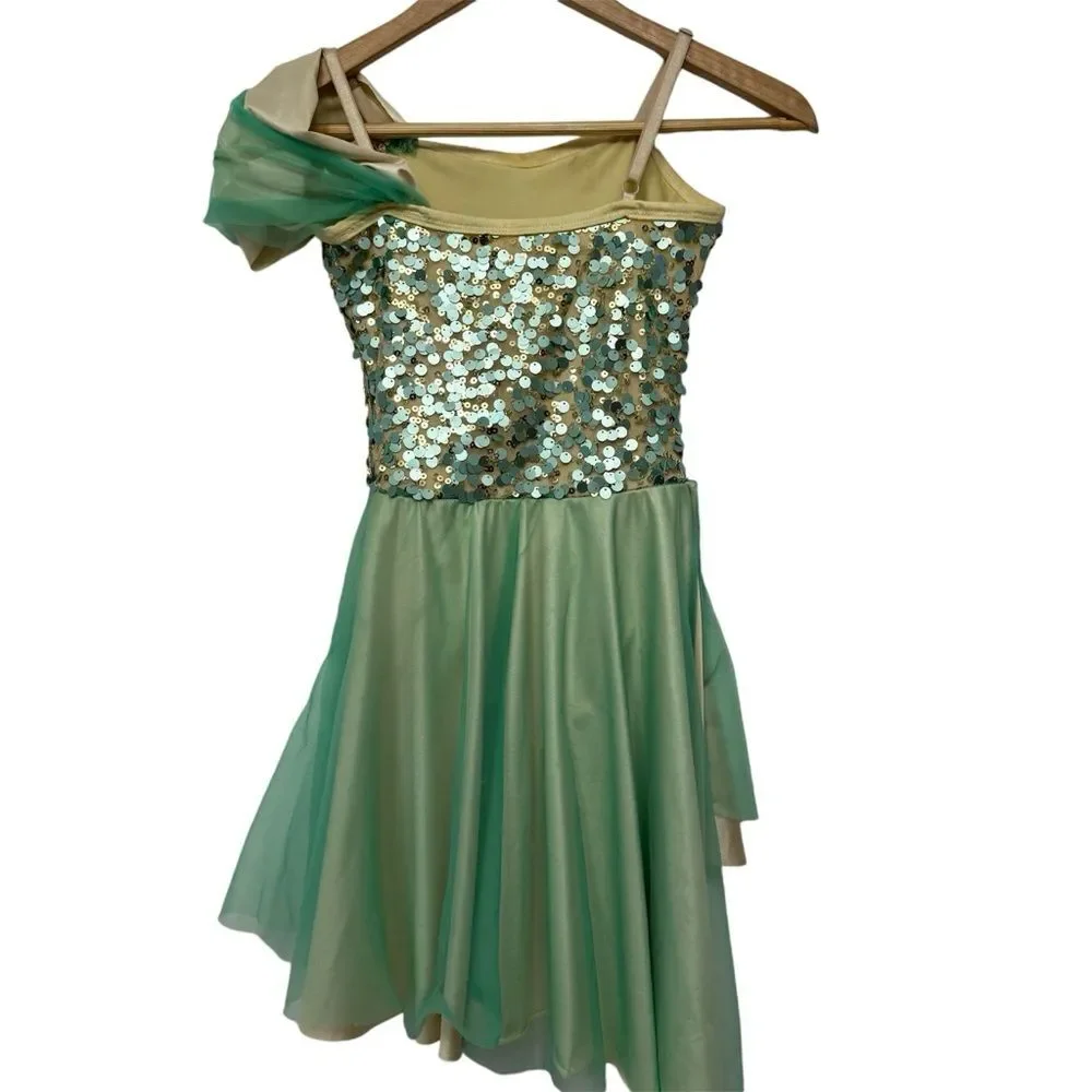 Dansco Mint Green and Gold Sequin Ballet Dance Costume size MC